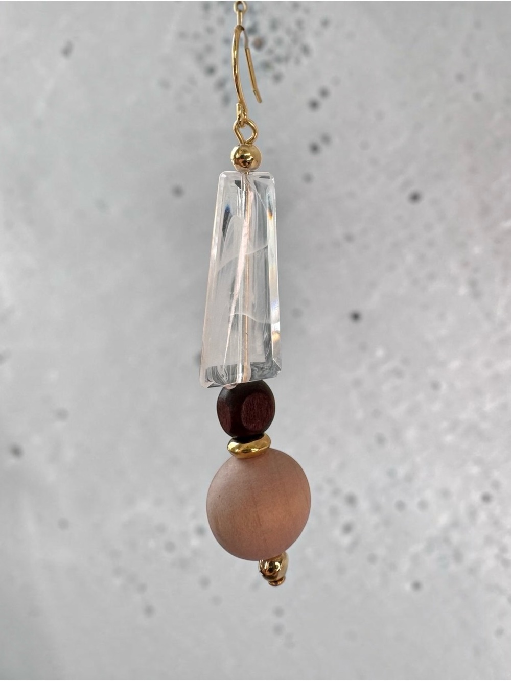Clear Crystal & Wood Bead Drop Earrings - SKU E